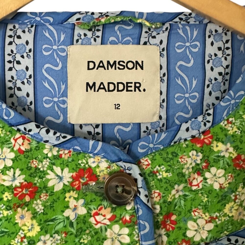 Damson Madder Markey Quilted Green Floral Jacket 8 Oversized Boho Cottagecore - Picture 11 of 13